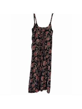 Vintage ATLAST Midi Dress Womens Size S Black Pink Floral Corset Lace-Up Back
